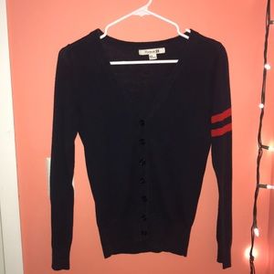 navy blue button-up cardigan